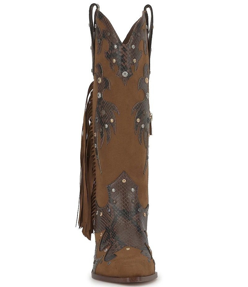 Jessica Simpson Piarin Snake Embossed Stud Fringe Western Boots