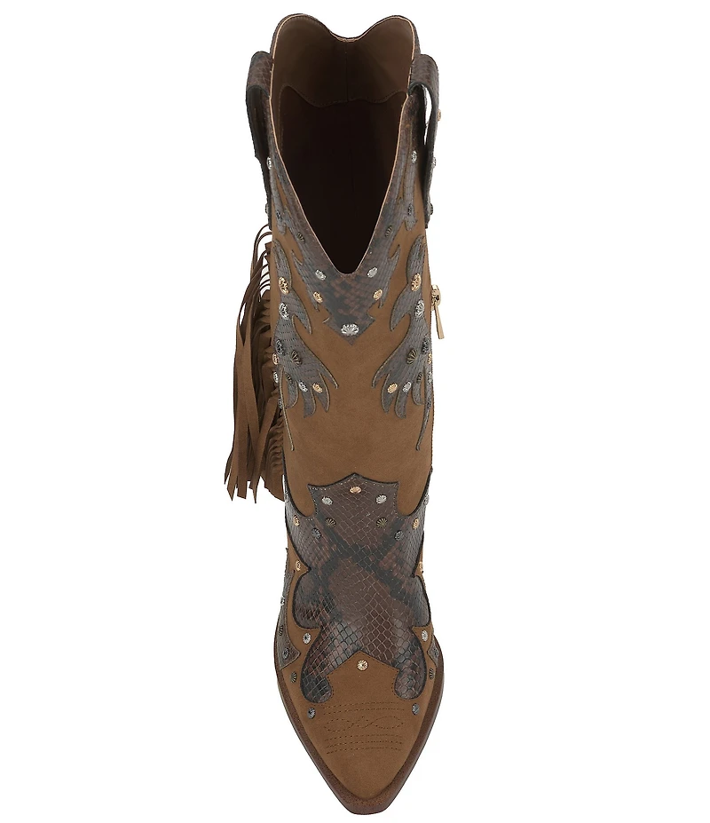 Jessica Simpson Piarin Snake Embossed Stud Fringe Western Boots