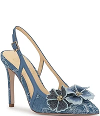 Jessica Simpson Pilitia Denim 3-D Flower Embellished Slingback Pumps
