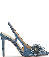 Jessica Simpson Pilitia Denim 3-D Flower Embellished Slingback Pumps