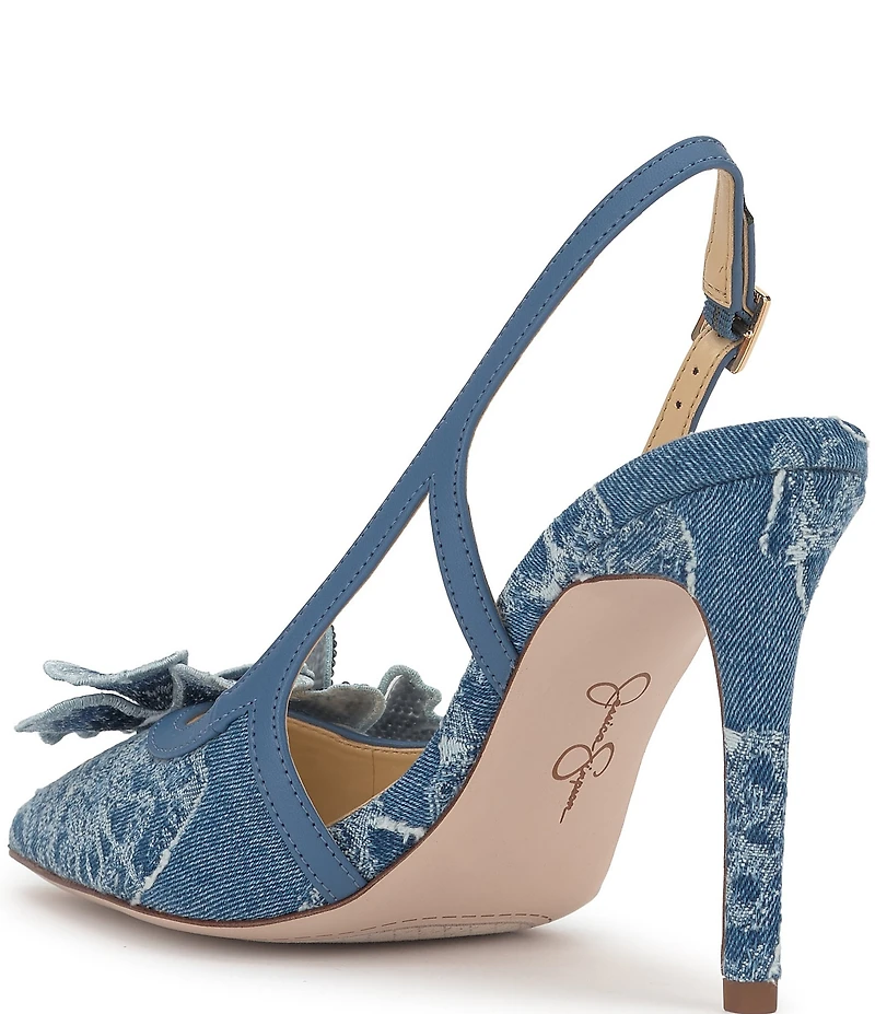 Jessica Simpson Pilitia Denim 3-D Flower Embellished Slingback Pumps