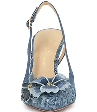 Jessica Simpson Pilitia Denim 3-D Flower Embellished Slingback Pumps