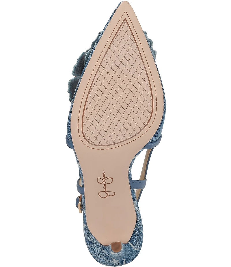 Jessica Simpson Pilitia Denim 3-D Flower Embellished Slingback Pumps