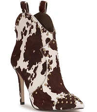 Jessica Simpson Pixillez Cow Print Haircalf Stiletto Studded Booties
