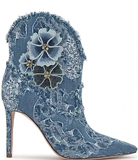 Jessica Simpson Plitee Denim 3-D Flower Embellished Western Booties
