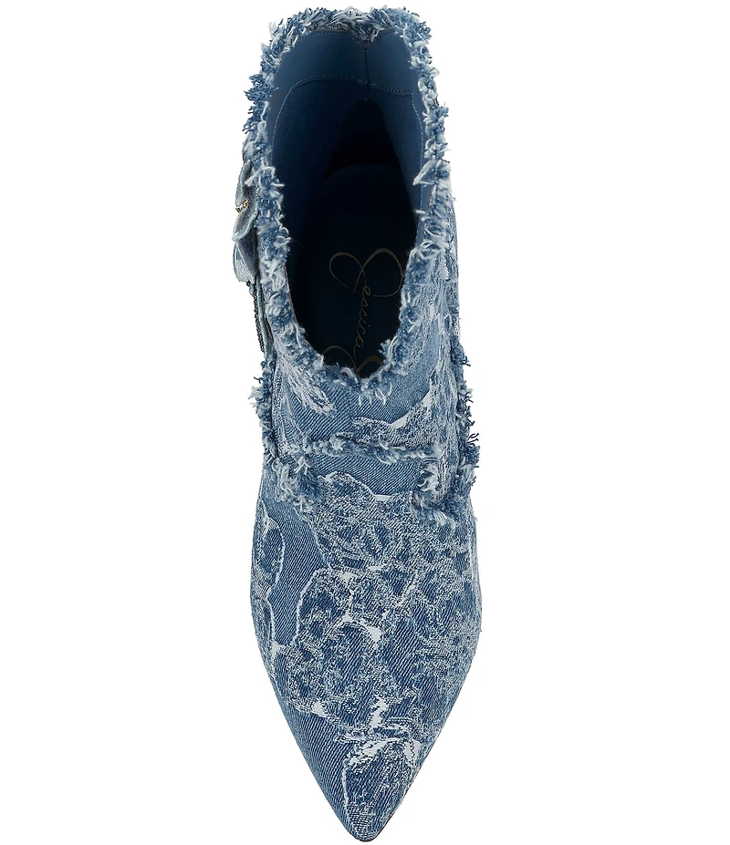 Jessica Simpson Plitee Denim 3-D Flower Embellished Western Booties