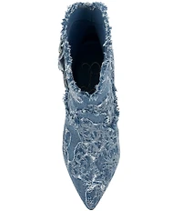 Jessica Simpson Plitee Denim 3-D Flower Embellished Western Booties
