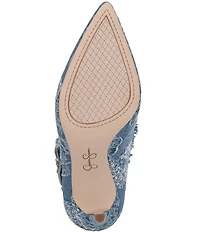 Jessica Simpson Plitee Denim 3-D Flower Embellished Western Booties