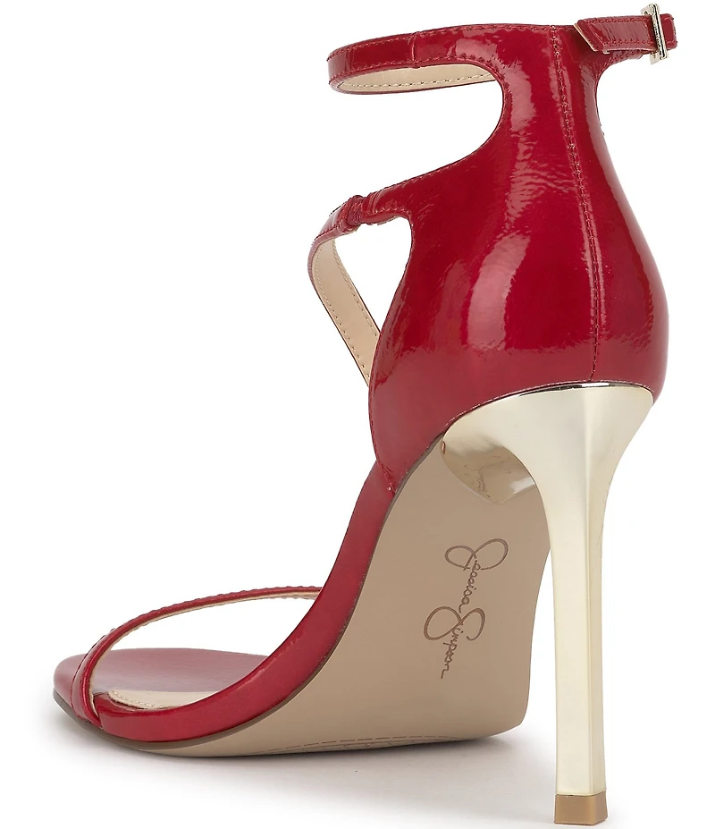 Jessica Simpson Qamille Crinkle Patent Asymmetrical Strap Dress Sandals