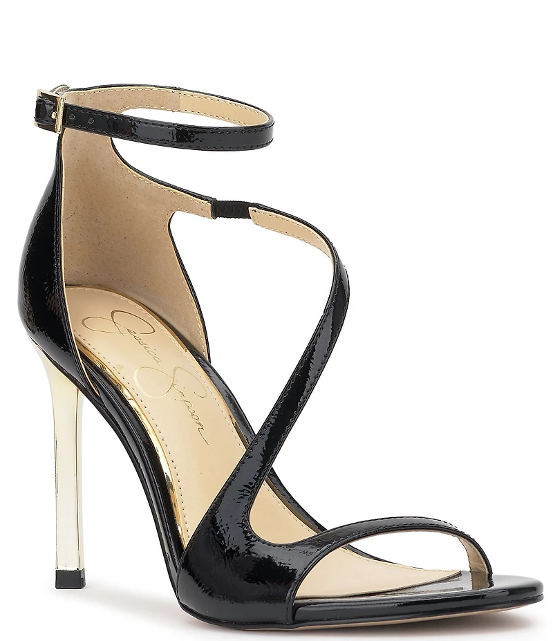 Jessica Simpson Qamille Crinkle Patent Asymmetrical Strap Dress Sandals