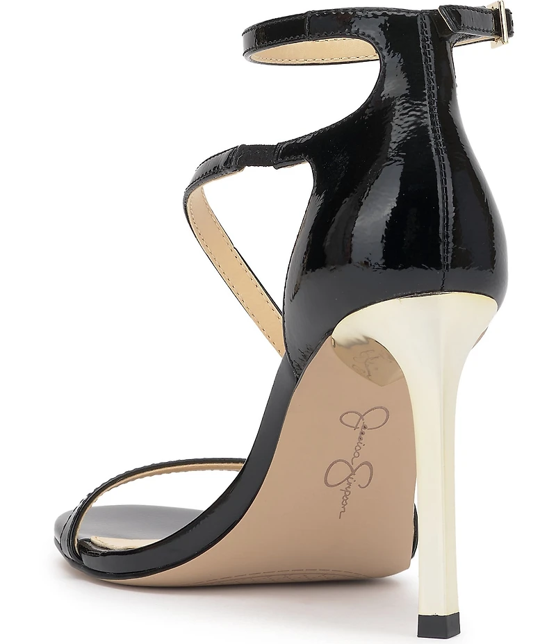 Jessica Simpson Qamille Crinkle Patent Asymmetrical Strap Dress Sandals