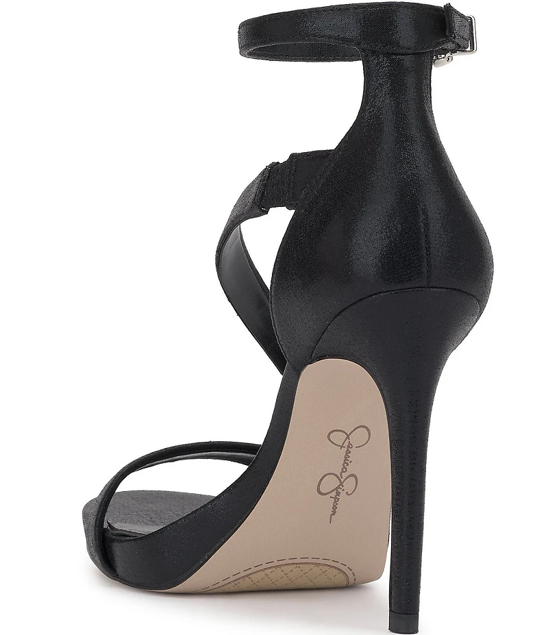 Jessica Simpson Rayli Metallic Fabric Ankle Wrap Stiletto Dress Sandals