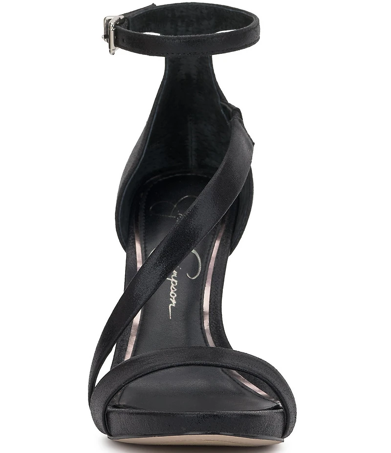 Jessica Simpson Rayli Metallic Fabric Ankle Wrap Stiletto Dress Sandals