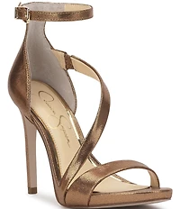 Jessica Simpson Rayli Metallic Fabric Ankle Wrap Stiletto Dress Sandals