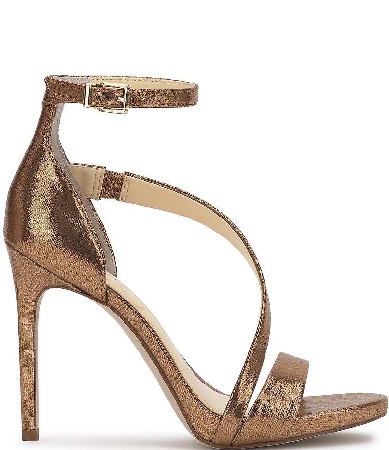 Jessica Simpson Rayli Metallic Fabric Ankle Wrap Stiletto Dress Sandals