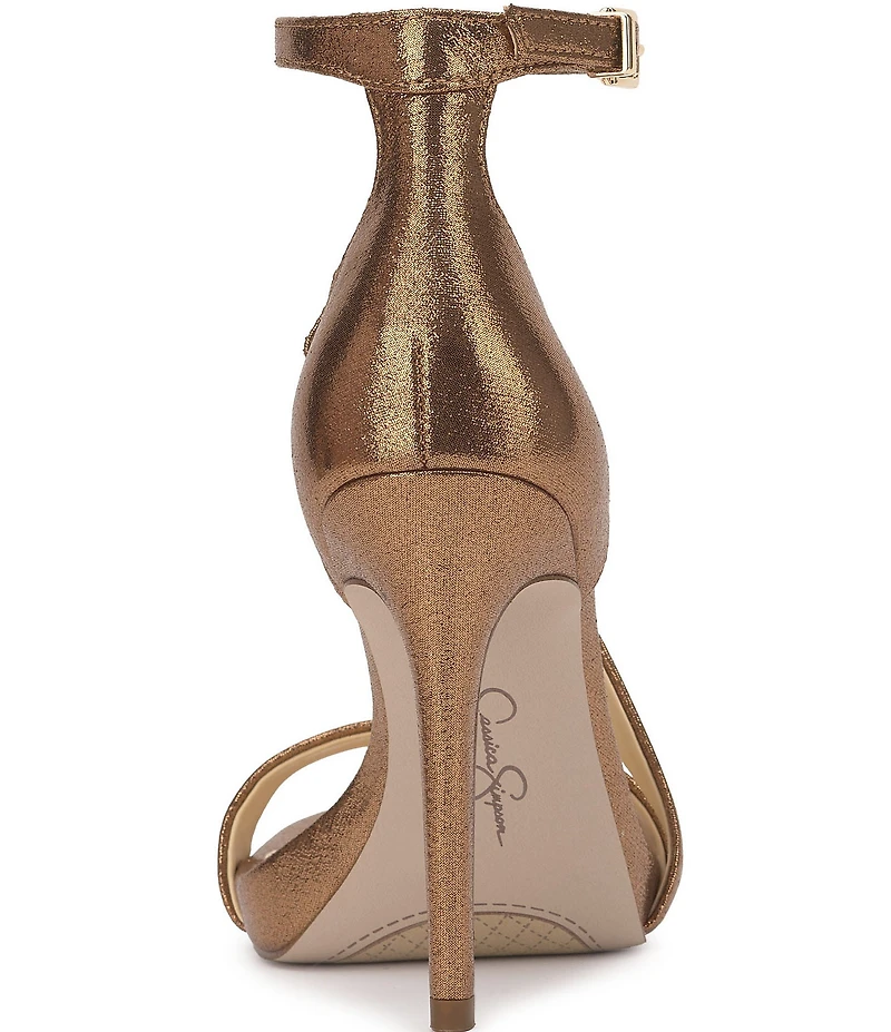 Jessica Simpson Rayli Metallic Fabric Ankle Wrap Stiletto Dress Sandals
