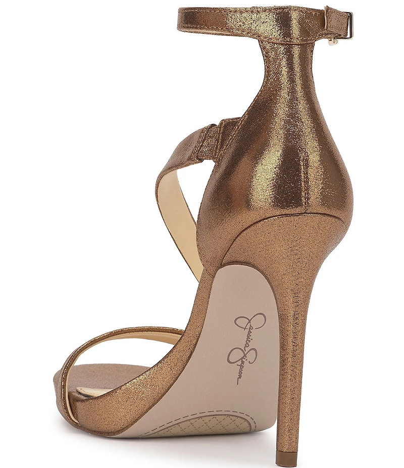 Jessica Simpson Rayli Metallic Fabric Ankle Wrap Stiletto Dress Sandals