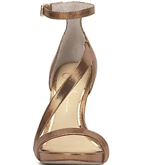 Jessica Simpson Rayli Metallic Fabric Ankle Wrap Stiletto Dress Sandals