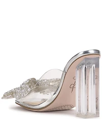 Jessica Simpson Saidah Pearl and Rhinestone Bow Clear Dress Slide Sandals