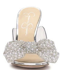 Jessica Simpson Saidah Pearl and Rhinestone Bow Clear Dress Slide Sandals