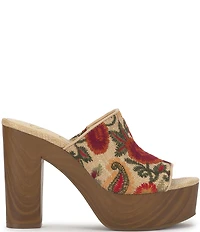 Jessica Simpson Shelbie Embroidered Raffia Block Heel Platform Slide Sandals