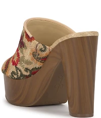 Jessica Simpson Shelbie Embroidered Raffia Block Heel Platform Slide Sandals