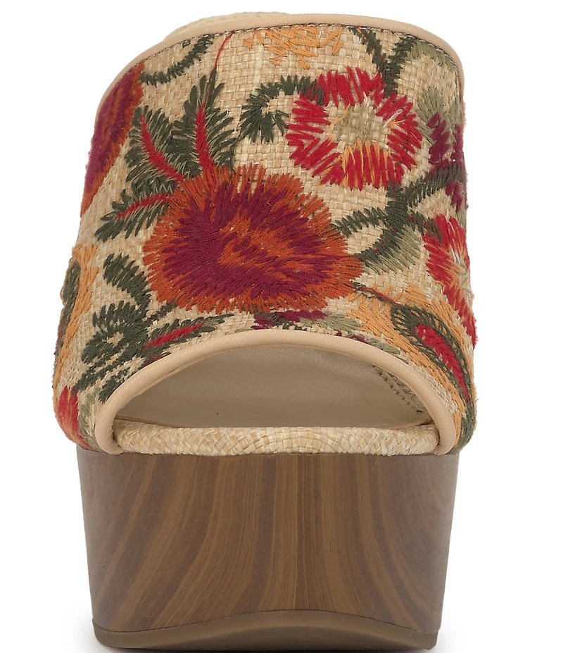 Jessica Simpson Shelbie Embroidered Raffia Block Heel Platform Slide Sandals