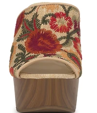Jessica Simpson Shelbie Embroidered Raffia Block Heel Platform Slide Sandals