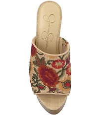 Jessica Simpson Shelbie Embroidered Raffia Block Heel Platform Slide Sandals