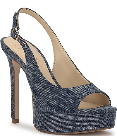 Jessica Simpson Sibilla Denim Slingback Peep Toe Platform Pumps