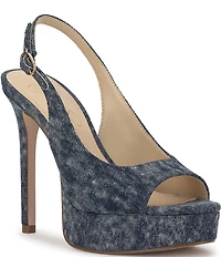 Jessica Simpson Sibilla Denim Slingback Peep Toe Platform Pumps