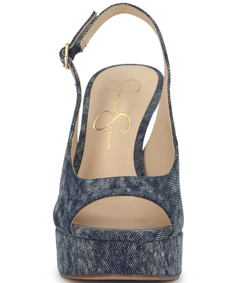 Jessica Simpson Sibilla Denim Slingback Peep Toe Platform Pumps