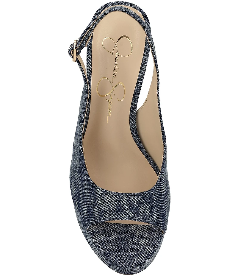 Jessica Simpson Sibilla Denim Slingback Peep Toe Platform Pumps