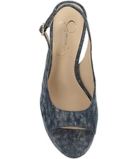 Jessica Simpson Sibilla Denim Slingback Peep Toe Platform Pumps