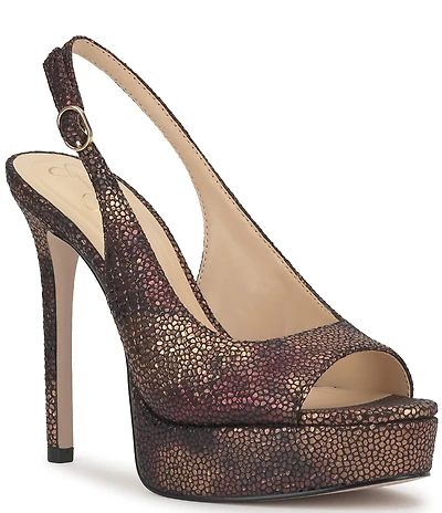 Jessica Simpson Sibilla Embossed Slingback Peep Toe Platform Pumps