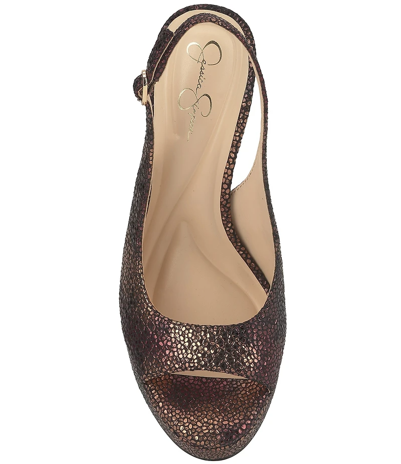 Jessica Simpson Sibilla Embossed Slingback Peep Toe Platform Pumps