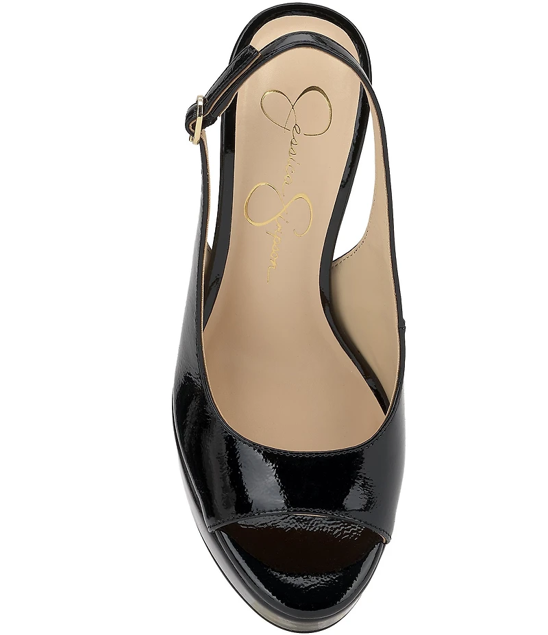 Jessica Simpson Sibilla Patent Peep Toe Slingback Platform Dress Pumps