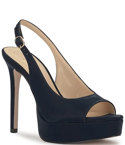 Jessica Simpson Sibilla Sateen Slingback Peep Toe Platform Pumps