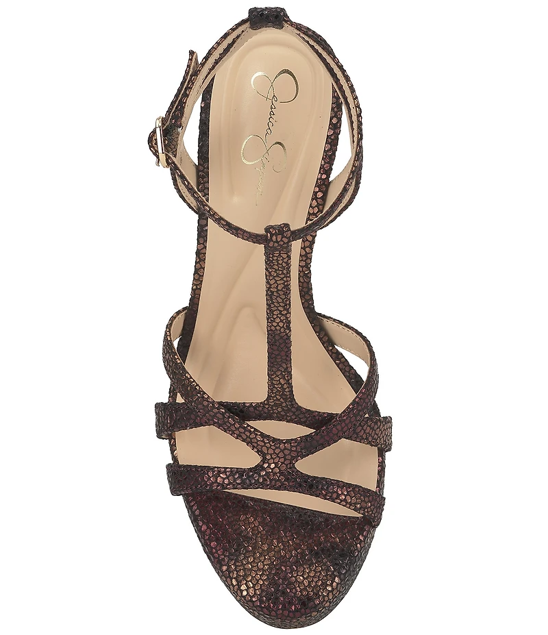 Jessica Simpson Sippete Embossed T-Strap Platform Dress Sandals