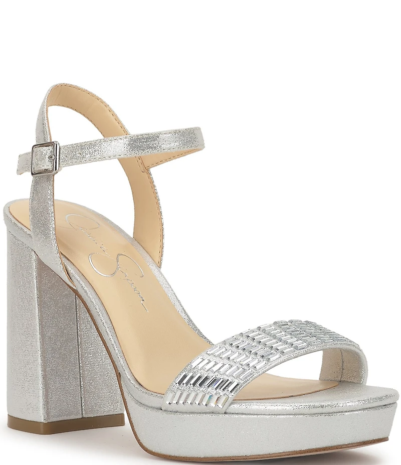 Jessica Simpson Skilia Baguette Rhinestone Platform Dress Sandals