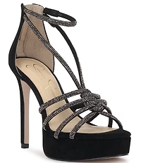 Jessica Simpson Suvrie Suede Rhinestone Strappy Platform Dress Sandals