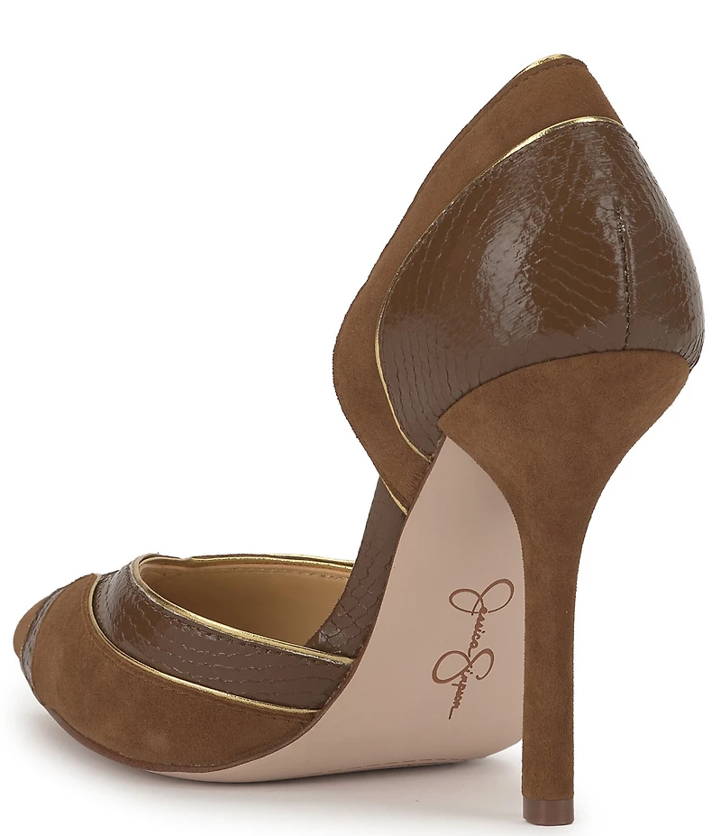 Jessica Simpson Vuley Suede Snake Embossed Trim d'Orsay Pumps