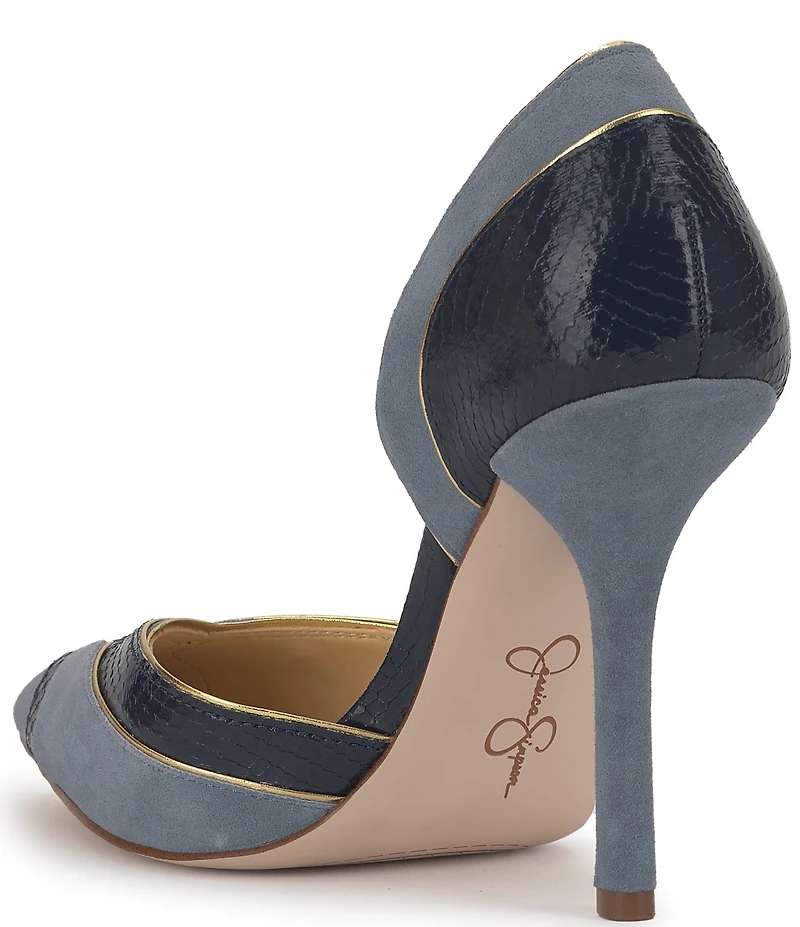Jessica Simpson Vuley Suede Snake Embossed Trim d'Orsay Pumps