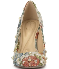Jessica Simpson Welica Studded Floral Brocade Pearl Embellished Pumps