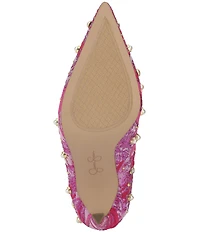 Jessica Simpson Welica Studded Metallic Brocade Pearl Embellished Pumps