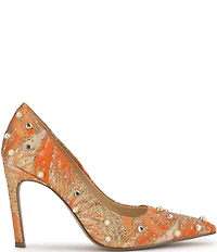 Jessica Simpson Welica Studded Metallic Brocade Pearl Embellished Pumps