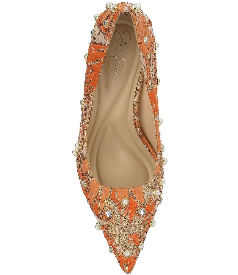Jessica Simpson Welica Studded Metallic Brocade Pearl Embellished Pumps