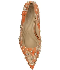 Jessica Simpson Welica Studded Metallic Brocade Pearl Embellished Pumps