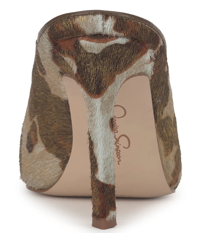 Jessica Simpson Wilix Cow Print Haircalf High Vamp Heeled Mules