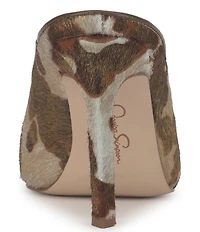 Jessica Simpson Wilix Cow Print Haircalf High Vamp Heeled Mules